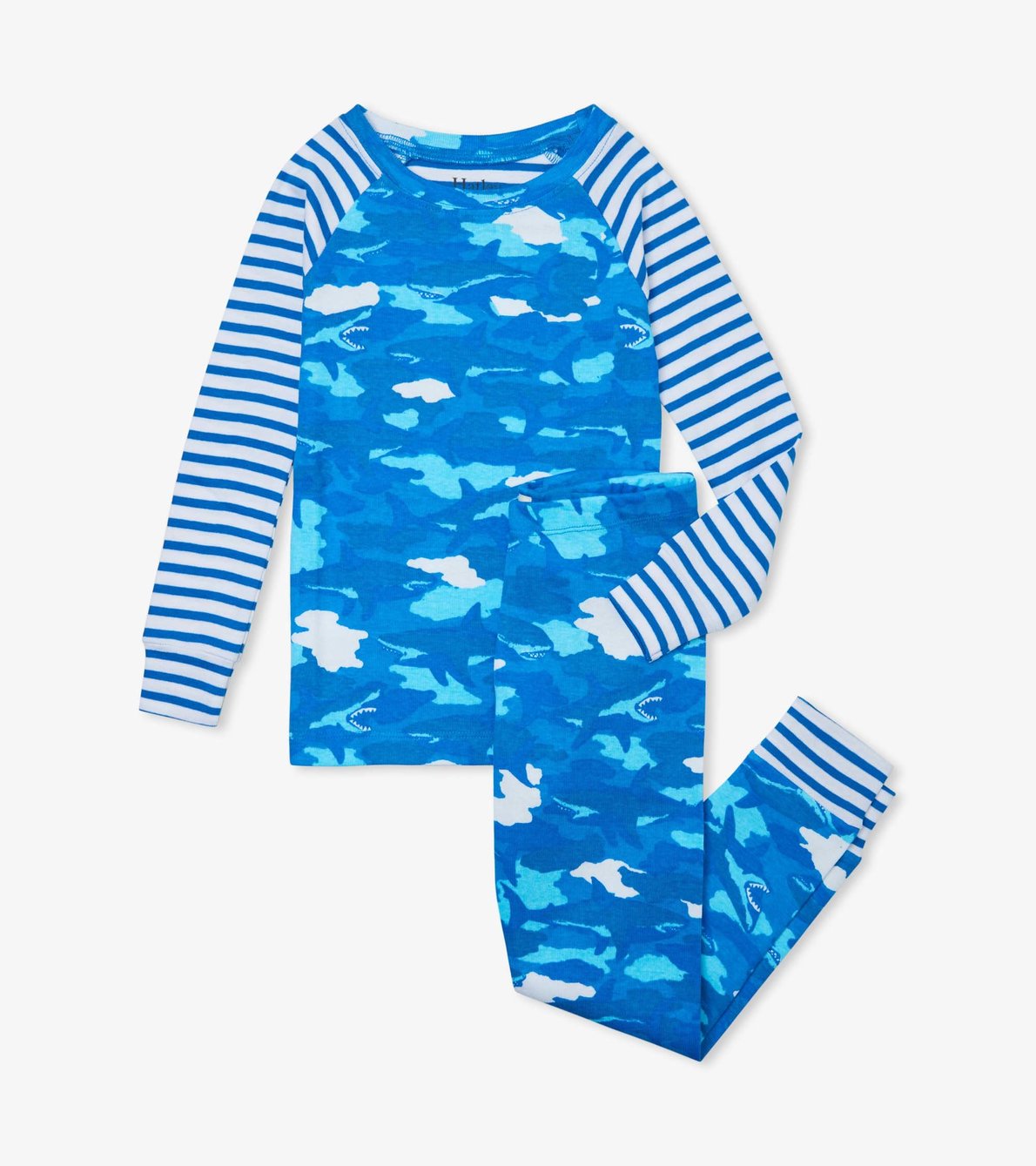 Agrandir l'image de Pyjama en coton biologique avec haut à manches raglan – Motif camouflage requin
