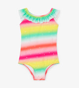 Shimmer Rainbow Ruffle Sleeve Swimsuit