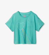 T-shirt à coupe droite avec poche sur le devant – Cœur à rayons laser