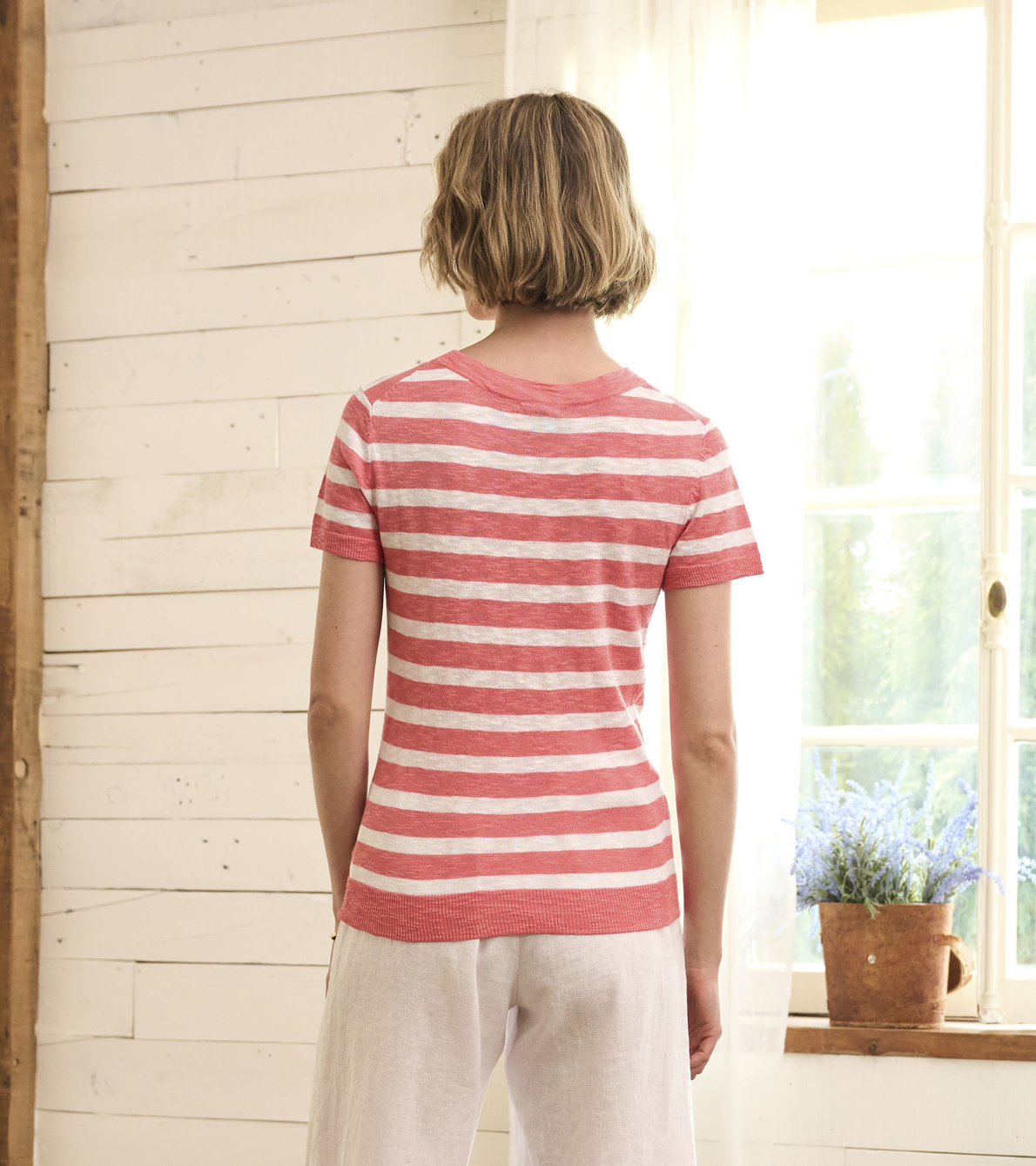 View larger image of Simone Knit Tee - Coral Stripes