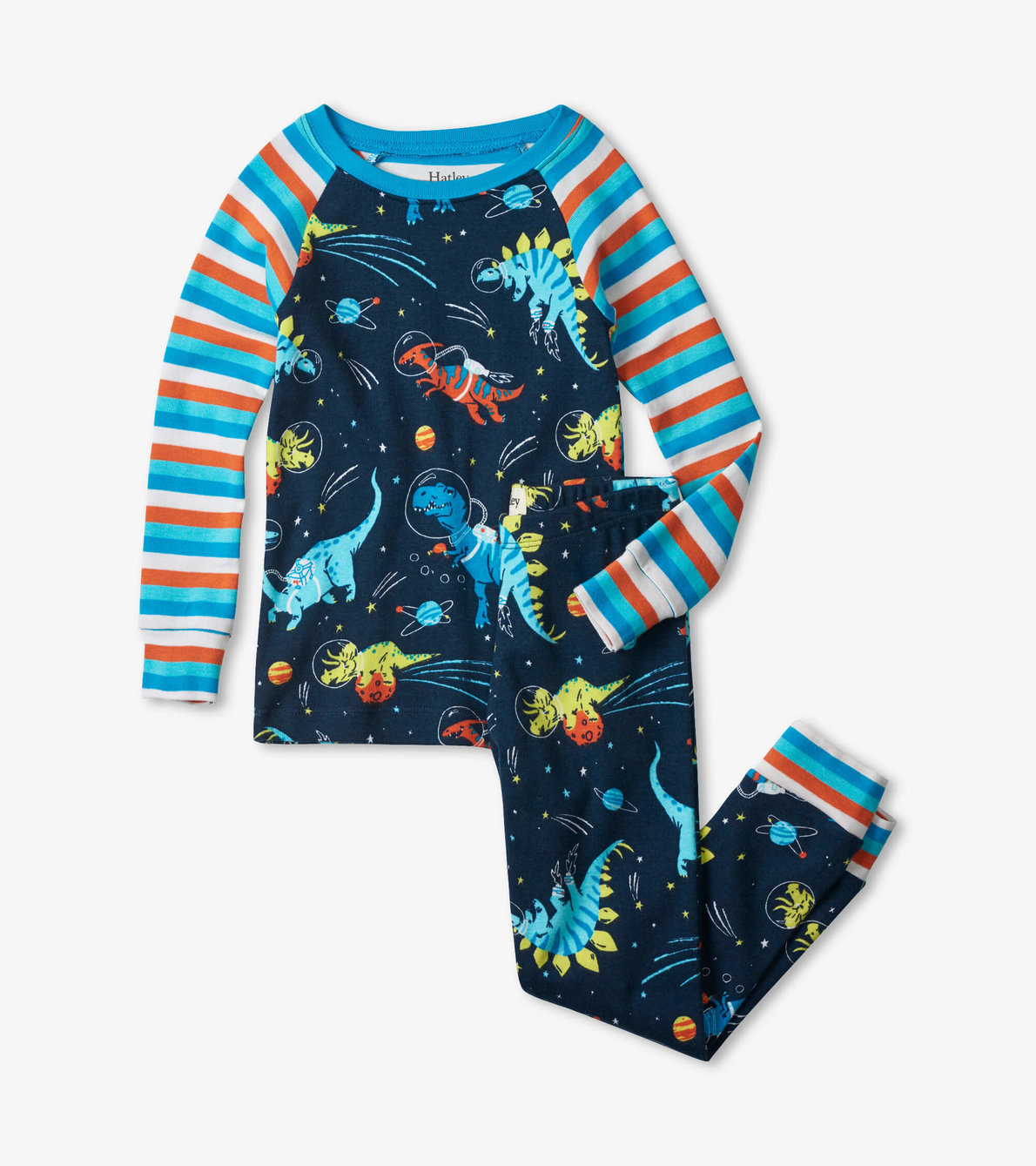 Agrandir l'image de Pyjama en coton biologique avec haut à manches raglan – Dinosaures de l’espace