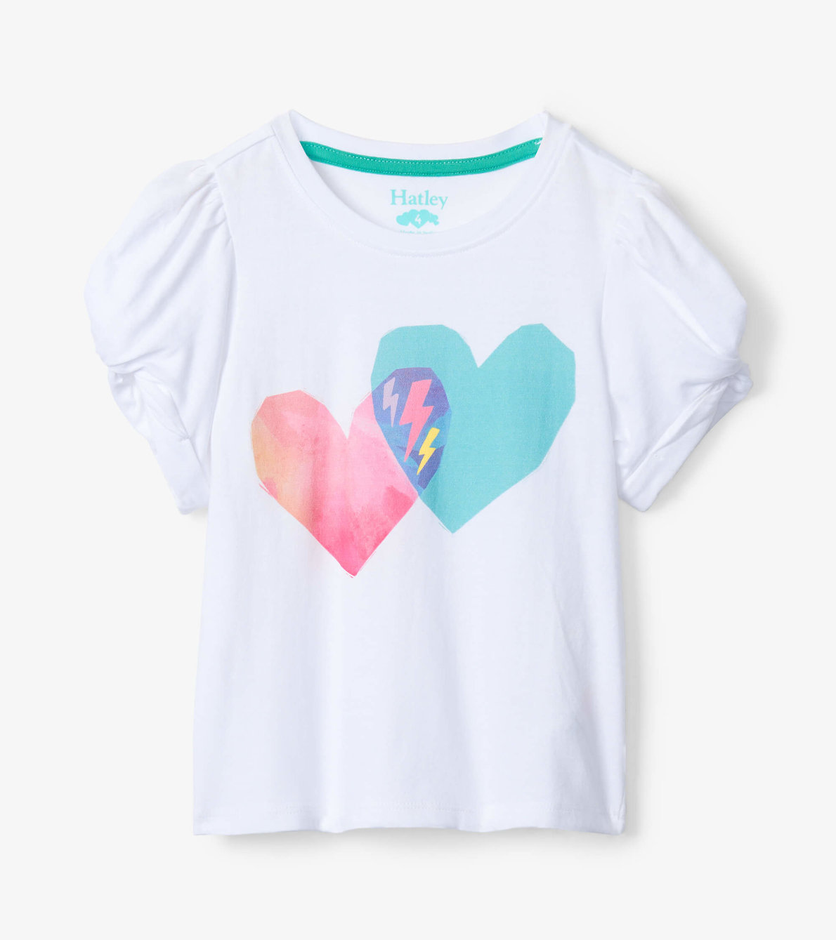 Agrandir l'image de T-shirt à manches torsadées – Cœurs bicolores