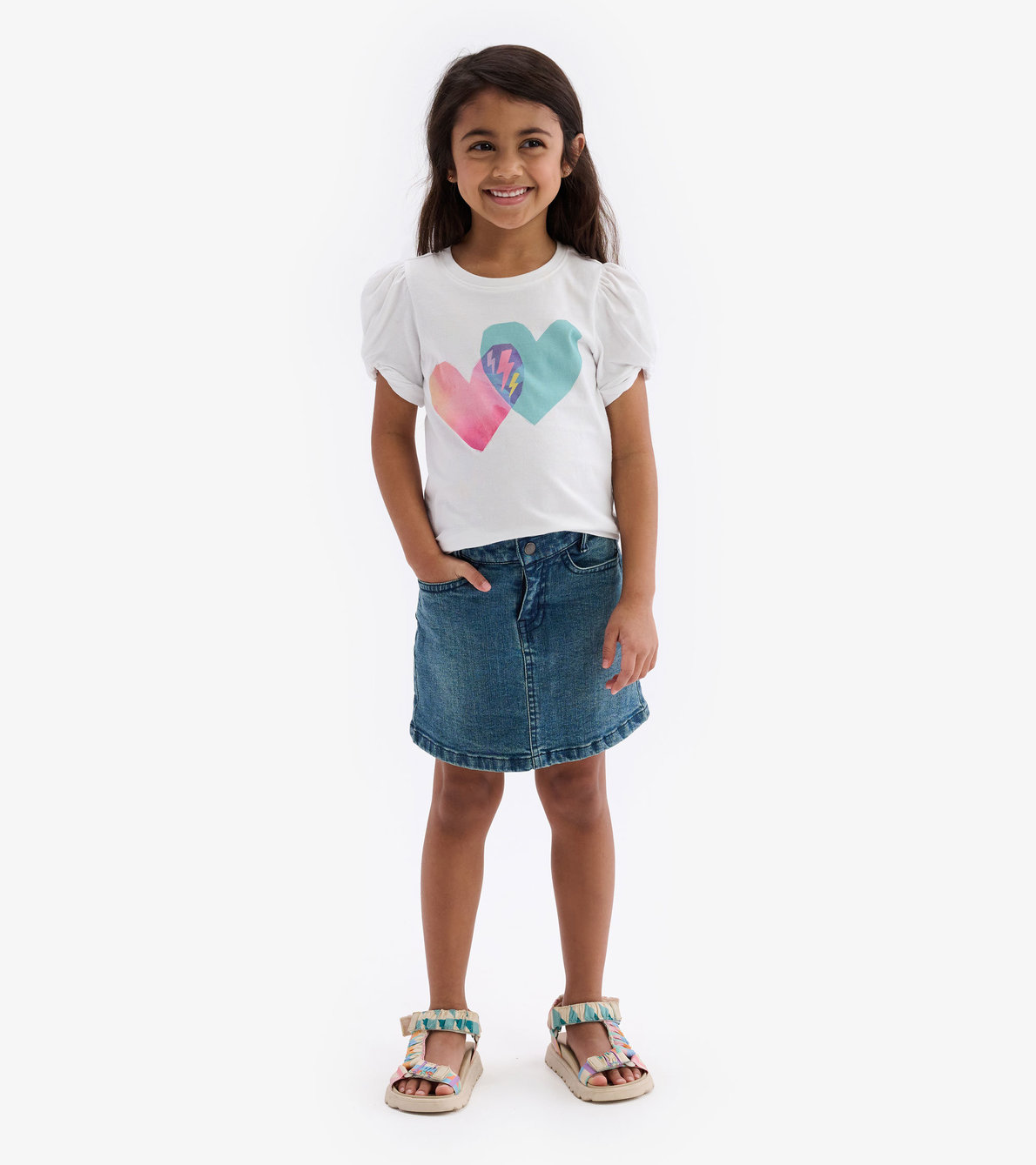 Agrandir l'image de T-shirt à manches torsadées – Cœurs bicolores