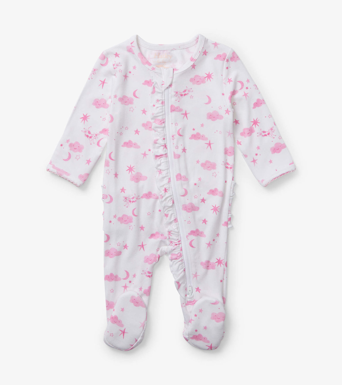 View larger image of Starry Night Pink Baby Ruffle Bum Footed Coverall