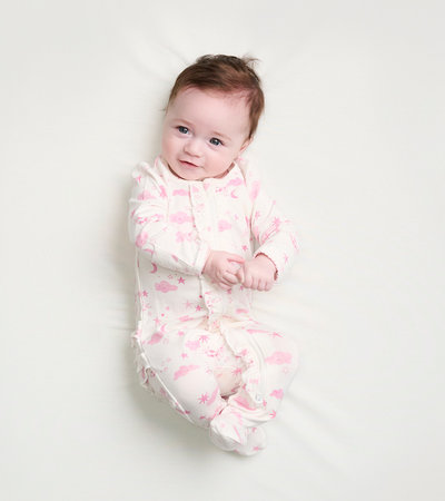 Starry Night Pink Baby Ruffle Bum Footed Coverall