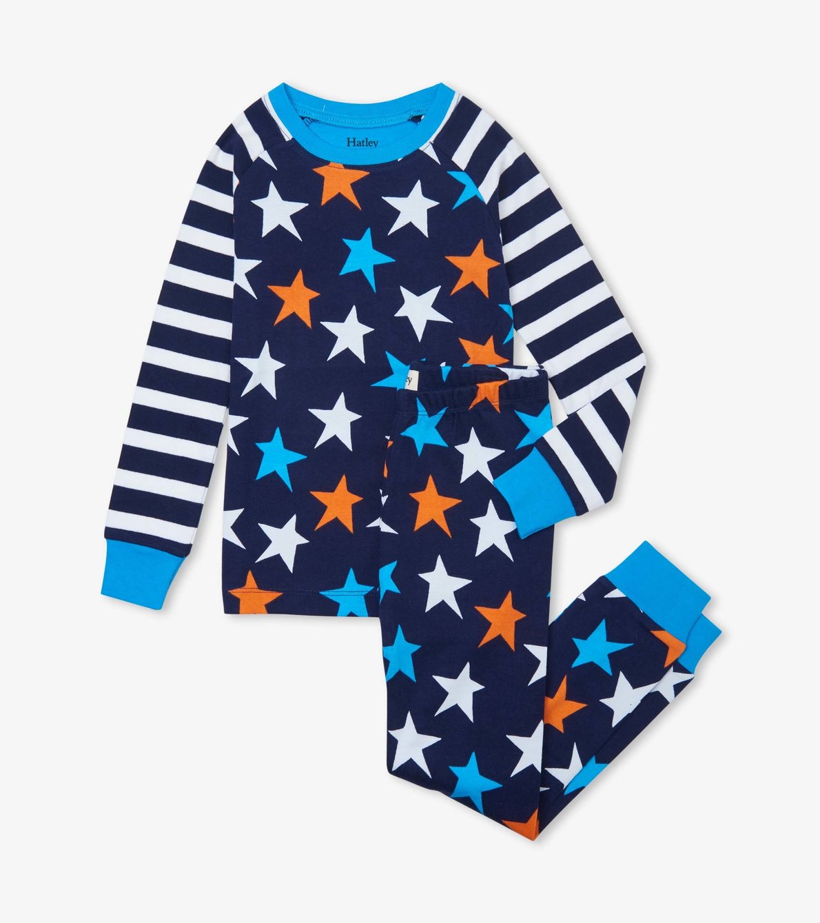Agrandir l'image de Pyjama en coton biologique avec haut à manches raglan – Étoiles et rayures