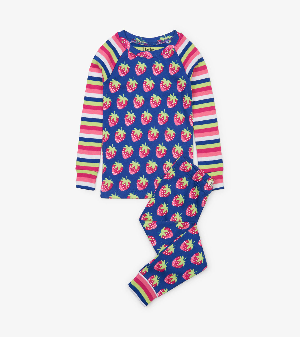 Agrandir l'image de Pyjama en coton biologique avec haut à manches raglan – Fraises