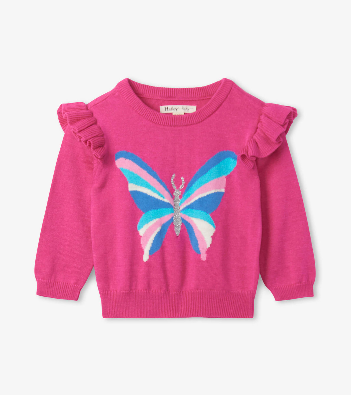 View larger image of Stripy Butterfly Baby Ruffle Sleeve Sweater