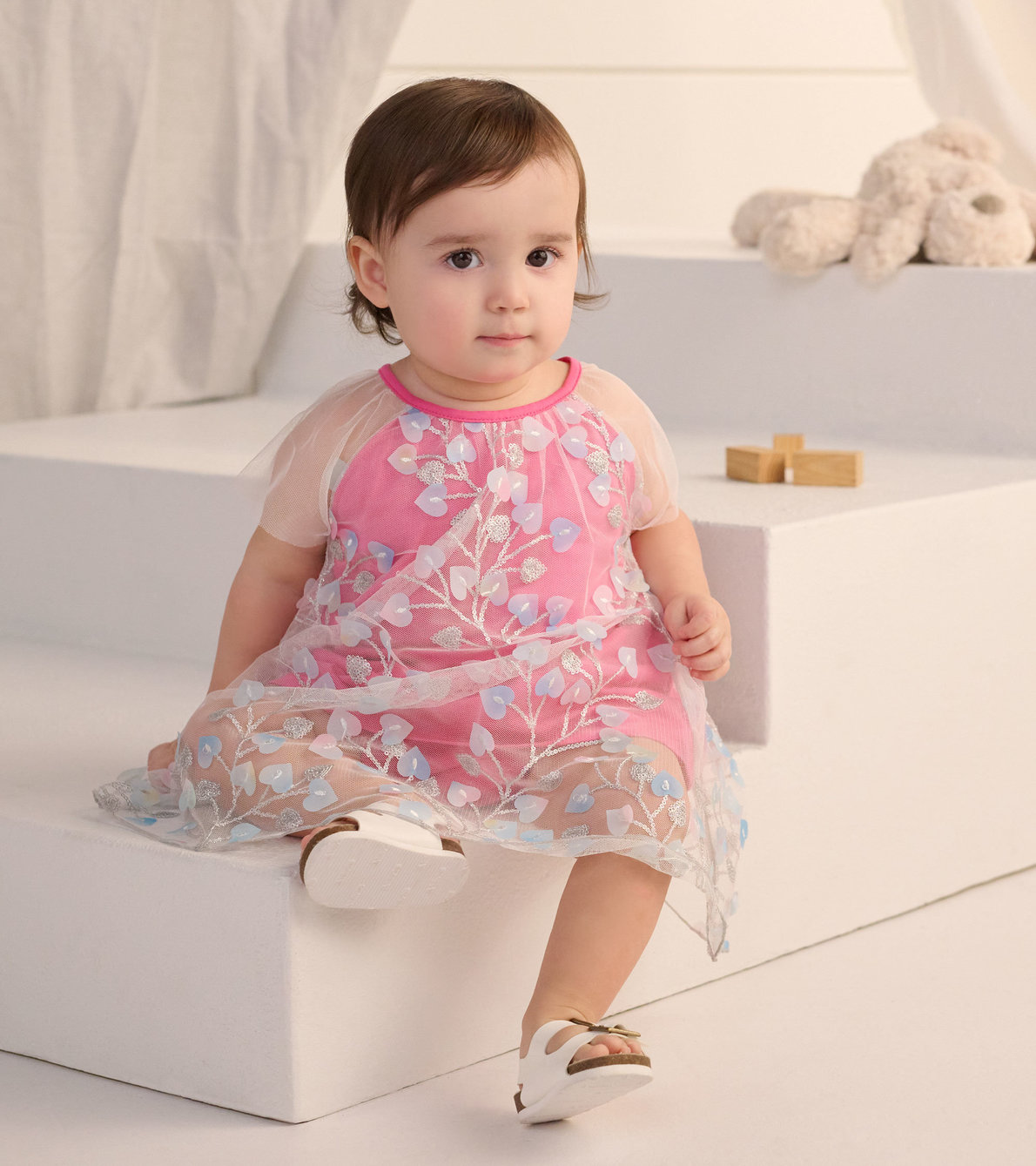 Agrandir l'image de Robe étagée à tulle superposé pour bébé – Cœurs d’été