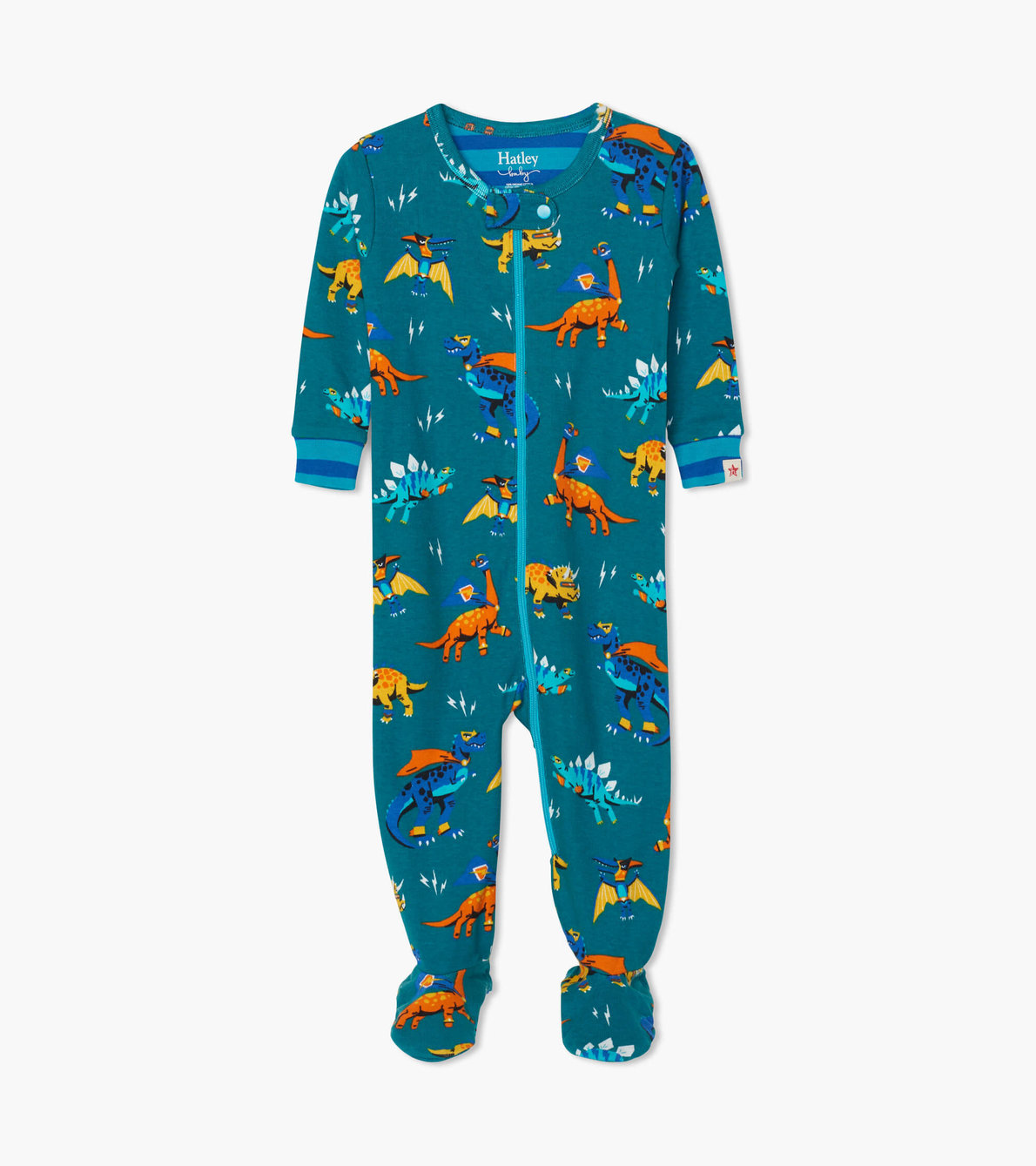 View larger image of Superhero Dinos Organic Cotton Footed Coverall