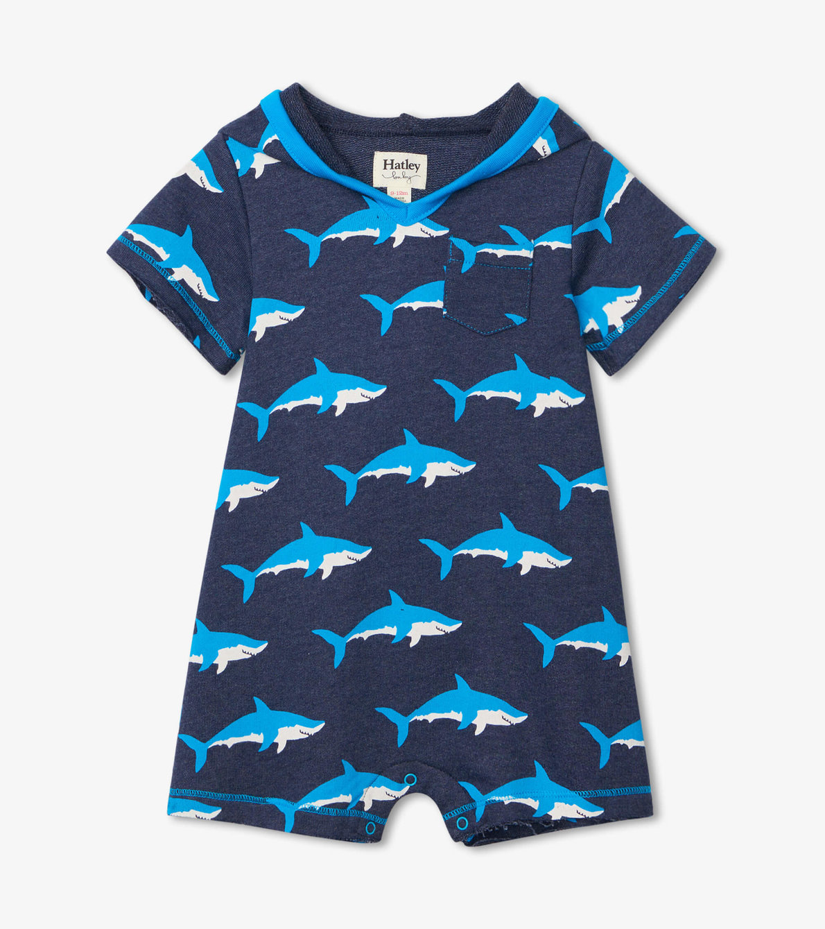 View larger image of Swimming Sharks Baby Hooded Romper