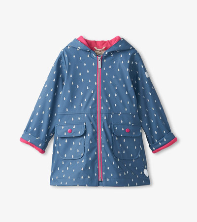 Girls Tiny Raindrops Colour Changing Zip-Up Rain Jacket