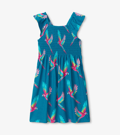 Tropical Parrots Smocked Dress