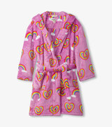 Twisty Rainbow Hearts Fleece Robe