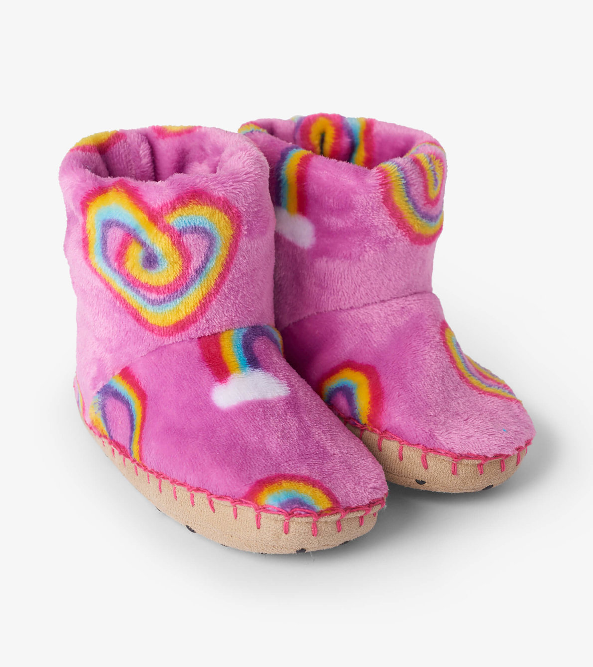 View larger image of Twisty Rainbow Hearts Fleece Slippers