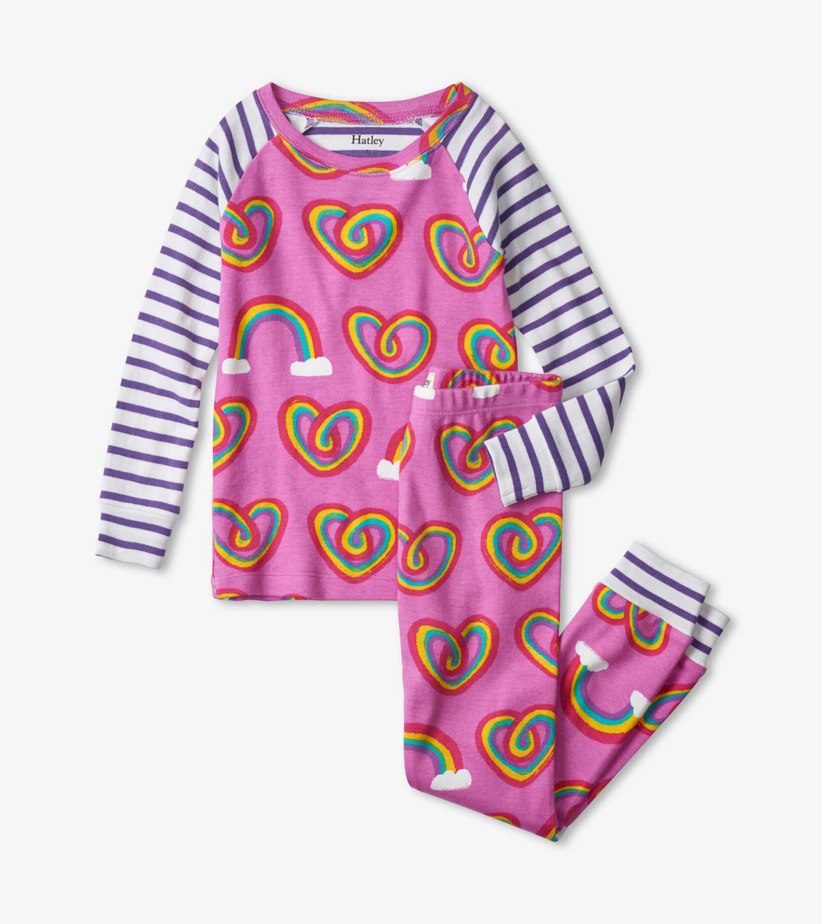 Agrandir l'image de Pyjama en coton biologique avec haut à manches raglan – Cœurs torsadés