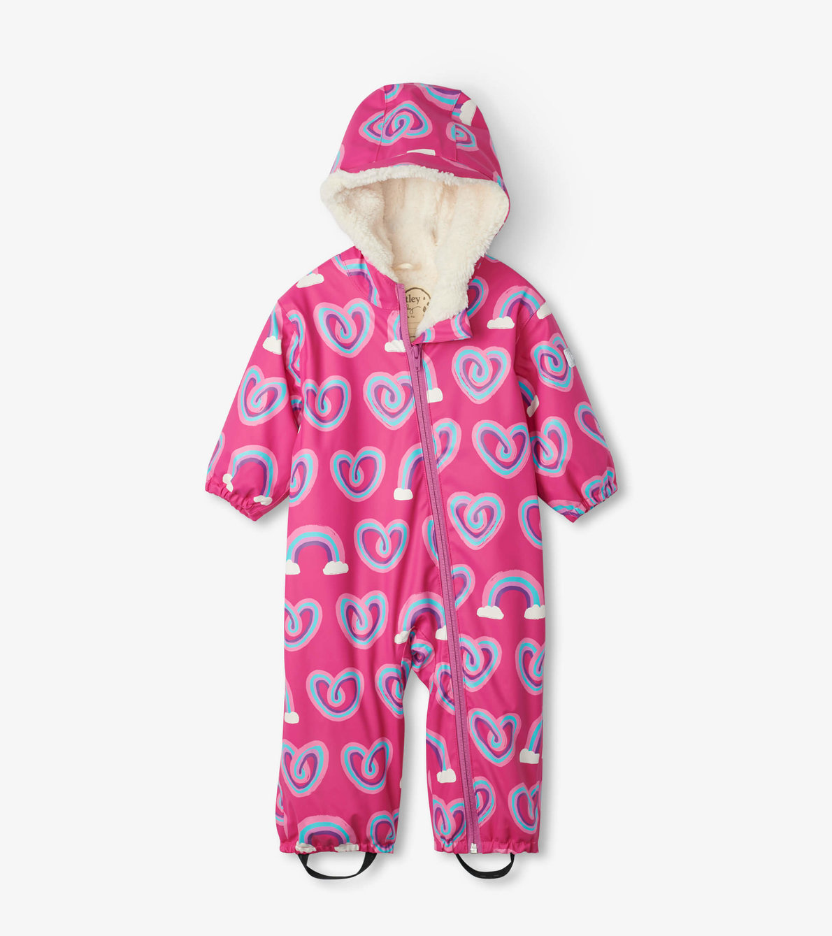View larger image of Twisty Rainbow Hearts Sherpa Lined Baby Rain Suit