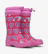 Twisty Rainbow Hearts Sherpa Lined Rain Boots