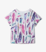 Watercolour Feathers Pleated Slouchy Tee