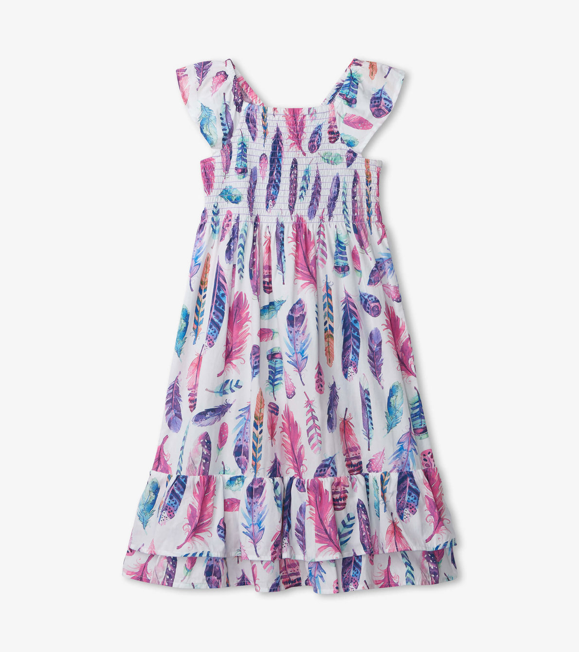 View larger image of Watercolour Feathers Smocked Maxi Dress