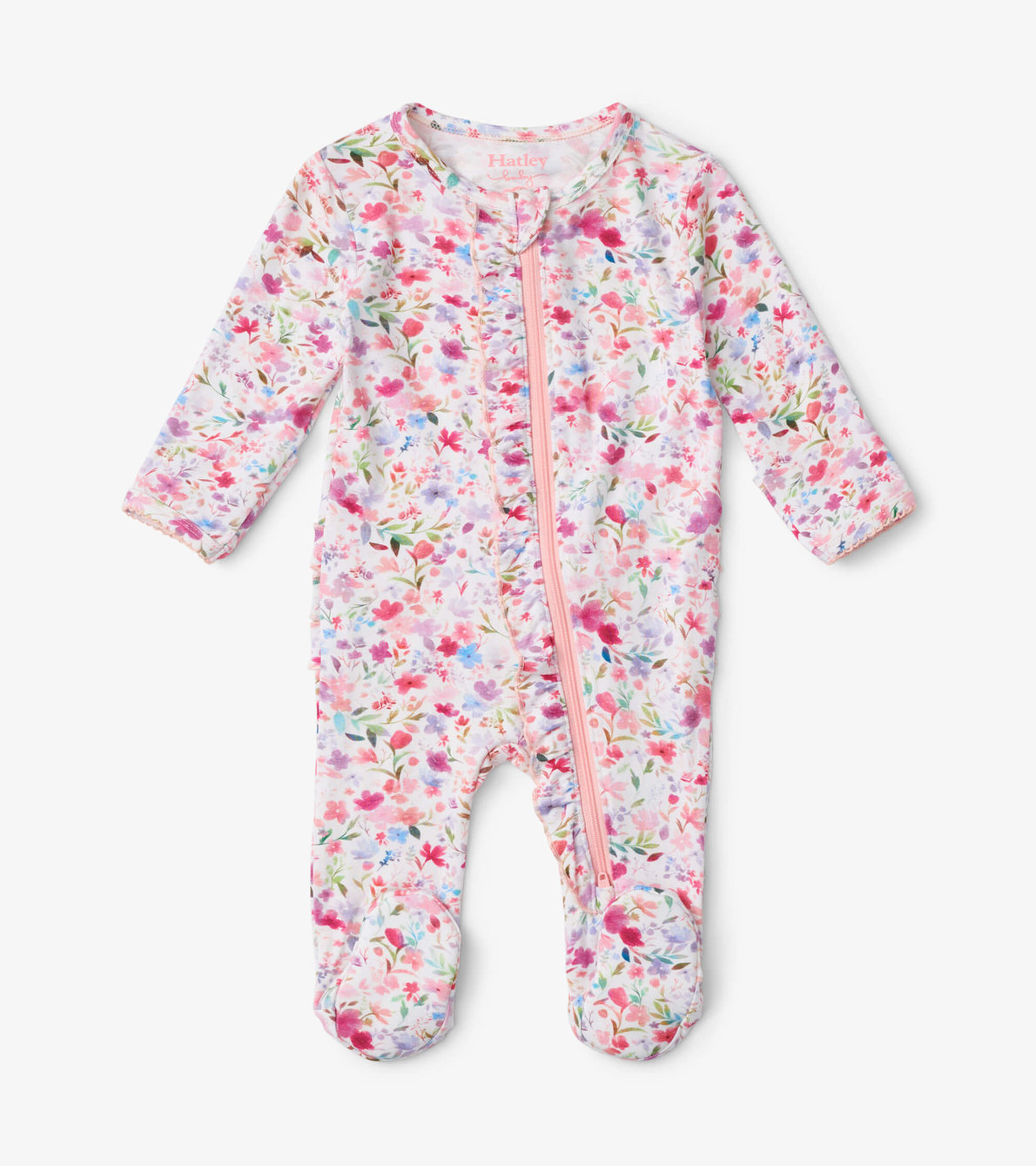 View larger image of Watercolour Flowers Baby Ruffle Bum Footed Coverall