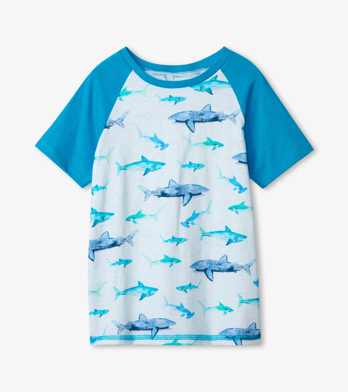 Agrandir l'image de T-shirt à manches raglan – Requins aquarelle