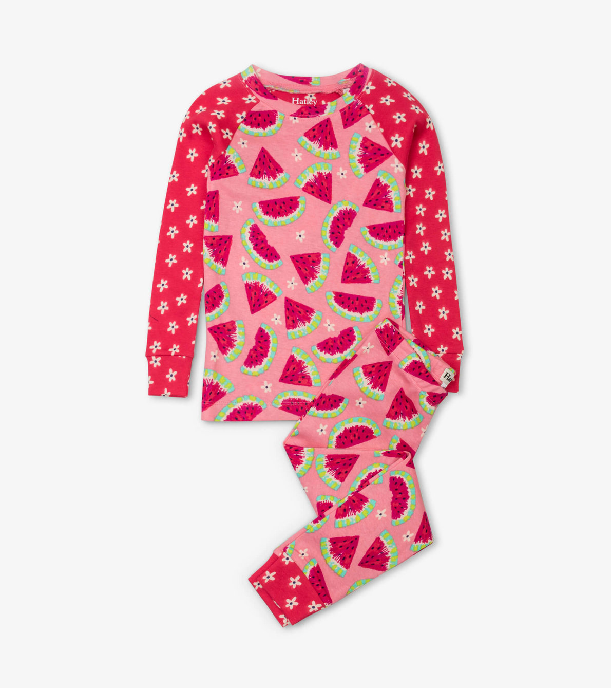 Agrandir l'image de Pyjama en coton biologique avec haut à manches raglan – Tranches de melon d’eau