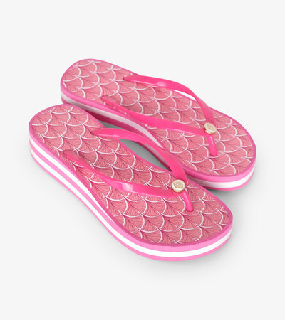 Sandale compensée – Éventails corail