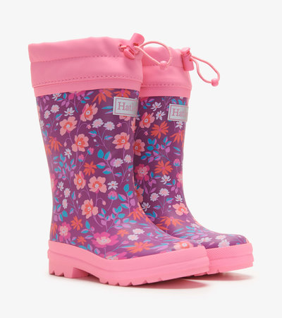 Wild Flowers Sherpa Lined Kids Rain Boots