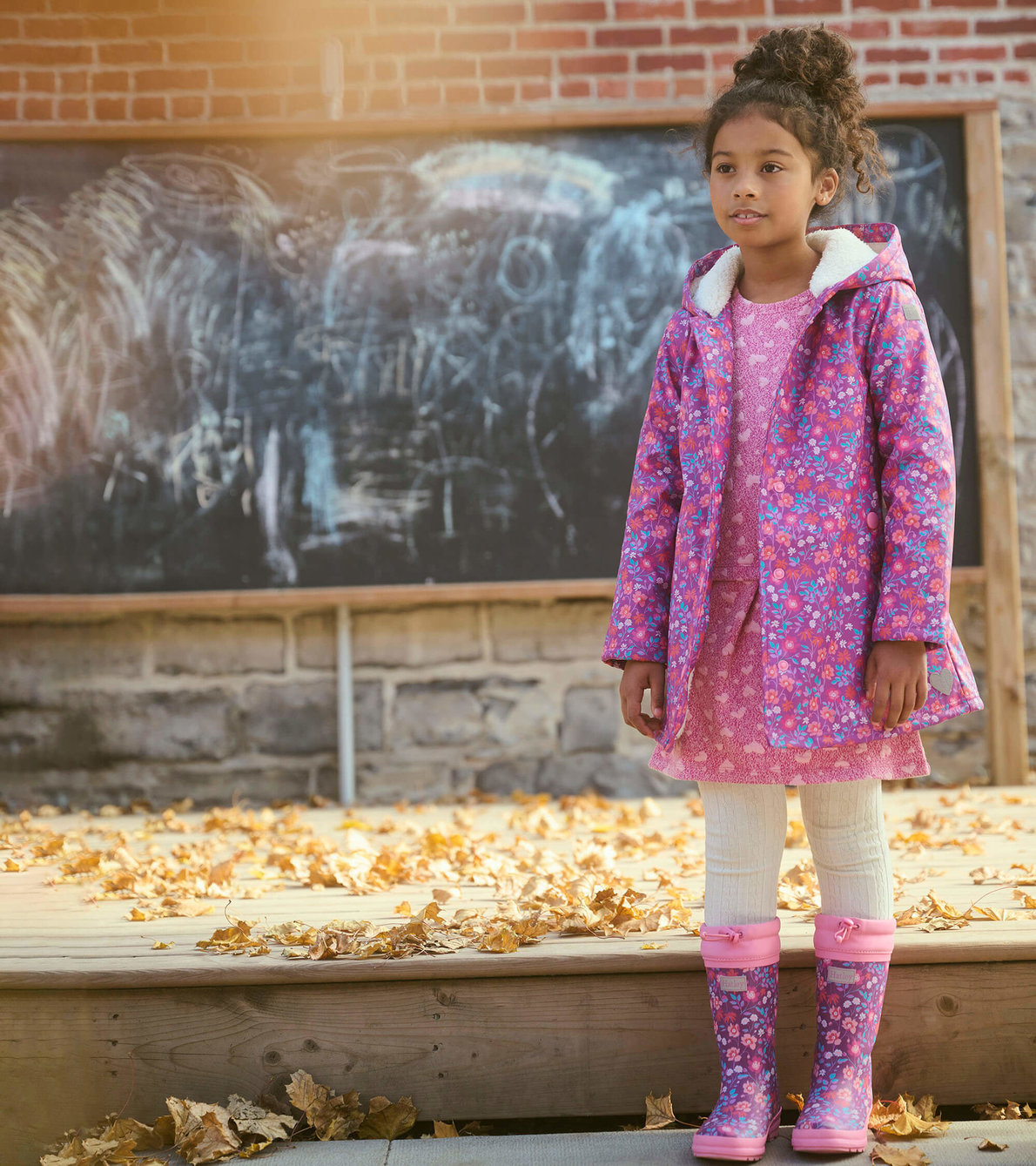 View larger image of Girls Wild Flowers Sherpa Lined Button-Up Rain Jacket